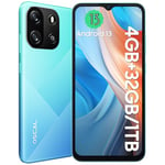 OSCAL Flat 1C Telephone Portable, 4GB+32GB/SD-1To, 6,52" IPS HD Écran, Smartphone Pas Cher Batterie 4700mAh, Android 13, Caméras 8MP+5MP, Smartphone Double SIM/Face ID/GPS/2Ans De Garantie - Bleu