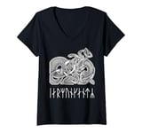 Womens Viking dragon Jormundgandr and futhark runes norse Fafnir V-Neck T-Shirt