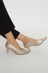 Wallis Womens Wide Fit Delina Twist Front Kitten Heel Court Shoe - Champagne material_Synthetic - Size UK 8