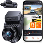 S1 Pro 2.7K+1080P STARVIS 2 Vision Nocturne Dashcam Voiture,5GHz WiFi GPS Caméra Embarquée Double HDR Avant Arriere,Contrôle Vocal,360 degrés Ajustable,24h. Mode Parking Tampon,Max 512Go