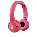 POGS Bluetooth wireless kids headphones | The Gecko 2 | Adjustable, foldable, durable headphones for kids 3+ | Volume limited 85 dB | Microphone | On-Ear | Wireless music-sharing function (rPink)