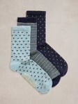 White Stuff Print Ankle Socks, Pack of 3, Navy/Multi