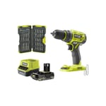 Pack RYOBI Perceuse Visseuse 18V Brushless R18DD7-0 - 1 batterie 2.0Ah - 1 chargeur rapide - Coffret antichocs 40 embouts de vissage - Porte-embouts