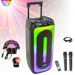 Pack Enceinte sans fil Karaoke USB Bluetooth MS-MAGIC-SOUND1000 TWS 1000W 2 Micros - Effet Astro LED - Fête Anniversaire Enfant Boum