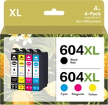 604XL Cartouches d'encre compatibles de rechange pour cartouches Epson 604 pour Epson XP-2200 XP-2205 XP-3200 XP-4200 XP-4205 WF-2910DWF WF-2930DWF WF-2935DWF WF-2950DWF(4-Pack)