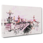 Pont Alexandre III Bridge in Paris France Watercolour Canvas Print for Living Room Bedroom Home Office Décor, Wall Art Picture Ready to Hang, 30 x 20 Inch (76 x 50 cm)