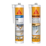 SIKA - Mastic Silicone spécial salle de bain, cuisine et douche - Anti-moisissures -Blanc -300ml + Mastic acrylique - Réparation de fissures et joints pour fenêtres et murs - Int & Ext -Blanc -300ml