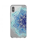 Coque Iphone XS Mandala Bleu Aztec ethnique Fleur doodling transparente