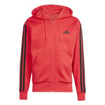 adidas Men's ESSENTIAL THREE STRIPES FLEECE ZIPPER HOODIE, pure ruby/black, L