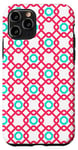 iPhone 11 Pro Red Turquoise Hexagon Square Geometric Art Deco Pattern Case