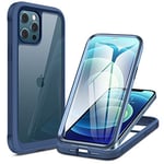 Miracase Coque de Protection intégrale pour téléphone Portable 6.1 Pro 360 degrés avec Film de Protection d'écran en Verre intégré Protection complète Contre Les Chocs Bleu