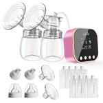 【2023 Upgraded Model 】 Double Electric Breast Pump Portable Strong Suction Pain Free Breastfeeding Pump with 2 Sizes of Flange 4 Modes & 9 Levels Milk Ultra-Quiet Rechargeable for Travel&Home