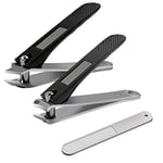 Nail Clippers, 2 Pcs Toenail Clippers Stainless Steel Nail Cutter Fingernails Toenails Thick Nails Kit with 1 Pcs Fingernail File for Grooming and Styling Thick Fingernail Toenail Men Women