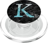 Monogramme bleu clair lettre K sur fond noir PopSockets PopGrip pour MagSafe