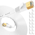 Câble Ethernet de 15 m, câble Internet Cat7 haut débit avec connecteur RJ45 plaqué or, câble LAN blindé pour commutateur réseau, plus rapide que Cat5/Cat5e/Cat6-blanc