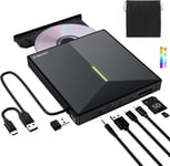 Graveur DVD Externe avec 4 Ports USB et 2 Emplacements pour Carte TF/SD, USB 3.0 Portable Lecteur CD Externe pour PC de Bureau, Ordinateur Portable, MacBook, Windows 11/10/8/7 Linux Mac OS