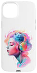 Coque pour iPhone 15 Plus Visage de femme avec des écouteurs Motifs de style