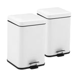 SOGA 2X 12L Foot Pedal Stainless Steel Rubbish Recycling Garbage Waste Trash Bin Square White - Kitchen Bins - RubbishBinSquare12LWhiteX2