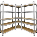 Ecd Germany - Système d'Étagères d'Angle Robuste Set 3x, 2 Étagères de Stockage 180x90x40 cm + Étagère d'Angle 180x70x40 cm, jusqu'à 750 kg, en