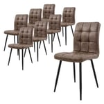 Lot de 8 chaises de salle à manger marron simili synthétique pieds en métal noir