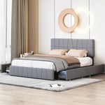 Dans Les Nuages - Lit double 160x200cm, avec 4 tiroir, tissu velours, style Moderne, lit adulte - gris - Gris
