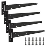 ASelected Lot de 4 charnières en T en métal noir 300 mm avec revêtement en poudre antirouille pour portes de jardin, d'entrepôt, portes de grange