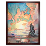 Atmospheric Clouds Over Mono Lake at Dawn Lakeside Rock Landscape Modern Watercolour Painting Art Print Framed Poster Wall Decor 12x16 inch