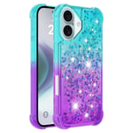 SKALO iPhone 16 Juoksuhiekka Glitter Sydämet TPU kuori - Turkoosi-Violetti