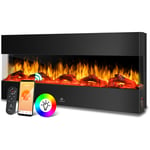 KESSER® Cheminée murale Cheminée électrique 3D Cheminée électrique avec chauffage 9 modes de couleur Effet de flamme LED 900/1800 W Poêle à bois