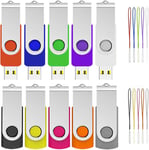 Cle USB 16 Go Lot de 10, Clé USB 2.0 Pendrive Clef USB 16Go Pivotant Stockage Disque avec 10 Cordes (10 Couleurs, 16GB)