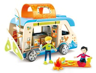 Jouet Hape Camping car - Jeux Éducatifs Camion en Bois Peint Fourni avec Poupée et Accessoires Amovibles pour la Maison - pour Enfant à Partir de 3 ans - Compatible Marques Traditionnelles