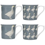 KitchenCraft Country Grey glazed stoneware Geese Set of 4 Fluted Tea Coffee Mugs 425ml