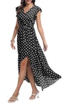 YUNDAI Womens Summer Maxi Dress Casual Beach Wrap Dress Short Sleeve Cocktail Floral Midi Polka Dot Dresses V Neck Boho Flowy Long Dress for Ladies