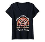 Womens Small Steps Physical Therapy Rainbow Motivational design V-Neck T-Shirt