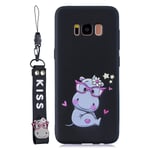 WOOHOO Compatible with Samsung S8 Phone Case Hippo Silicone 3D Cartoon Silicone Animals Cover Cute Case With Strap Cord For Women Kids - Black