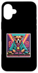 Coque pour iPhone 16 Plus Tourne-disque DJ musique chien mixage vinyles fête graphique