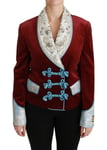 DOLCE & GABBANA Jacket Blazer Red Velvet Baroque Crystal IT44 /US10/ L