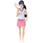 Barbie ​Métiers Poupée Articulée Joueuse De Tennis en Tenue Complète avec Haut, Jupe, Baskets Et Visière, avec Raquette Et Balle, Jouet Enfant, Dès 3 Ans, HKT73