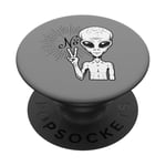 Funny and cute Grey Alien "No" V-Finger Gesture PopSockets Adhesive PopGrip