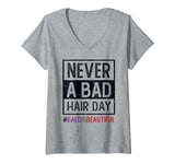 Womens Funny NEVER A BAD HAIR DAY Bald & Beautiful Cancer Survivor V-Neck T-Shirt