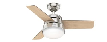 HUNTER FAN Finley, 91,44 cm, Ventilateur de Plafond Intérieur avec Lumière/Télécommande, Nickel Brossé, 3 Lames Réversibles en Noyer Américain et Bois Naturel, pour Été et Hiver, Modèle 50643