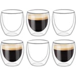 6PCS Dubbelväggiga Koppar Glas Muggar, Genomskinliga Dubbelväggiga Kaffe Muggar, Dubbelväggiga, Cappuccino, Latte och Isolerad(80ml)