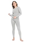 LAPASA Ensemble de sous-Vêtements Thermiques Femme Haut & Bas Maillot de Corps Manches Longues & Pantalon Chaud Automne/Hiver Gris Clair S