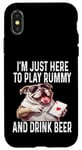 Coque pour iPhone X/XS Funny I'm Just Here To Play Rummy And Drink Beer Jeu de cartes