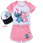 Lilo And Stitch Pyjamas Set Sommar Barn Kortärmad T-shirt Sovkläder Pyjamas Tecknad Lilo Stitch Barn Cos Sportkläder Outfits 11-12T(160) 2076pink-cap