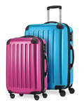 HAUPTSTADTKOFFER - Alex - Lot de 2 valises rigides Brillantes - Valise Moyenne 65 cm + Bagage à Main 55 cm, 74 + 42 litres, TSA, Bleu Cyan/Magenta, Bleu Cyan/Magenta, 65 cm, Ensemble de valises