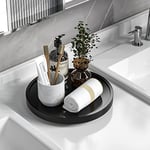 VeyFey Turntable Vanity Tray 10 Inch for Perfume Candle, Bamboo Kitchen Sink Countertop Organizer Keep Glass, Sponge and Soap Bathroom Coffee Table Decorative Black (VFLZ)