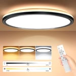 Plafonnier Led 24W 2642LM avec Télécommande & Rétro-Éclairage, Dimmable Luminaire Plafonnier Led 3000K-6500K, Luminaire Lampe de Plafond Intérieur pour Chambre Cuisine Couloir Balcon Salon, Noir Φ30CM