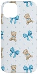 Coque pour iPhone 14 Plus Ruban bleu avec motif à pois et ours en peluche mignons