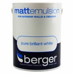 Berger White Matt Emulsion 5 Litre Pure Brilliant Durable Walls Ceilings Paint